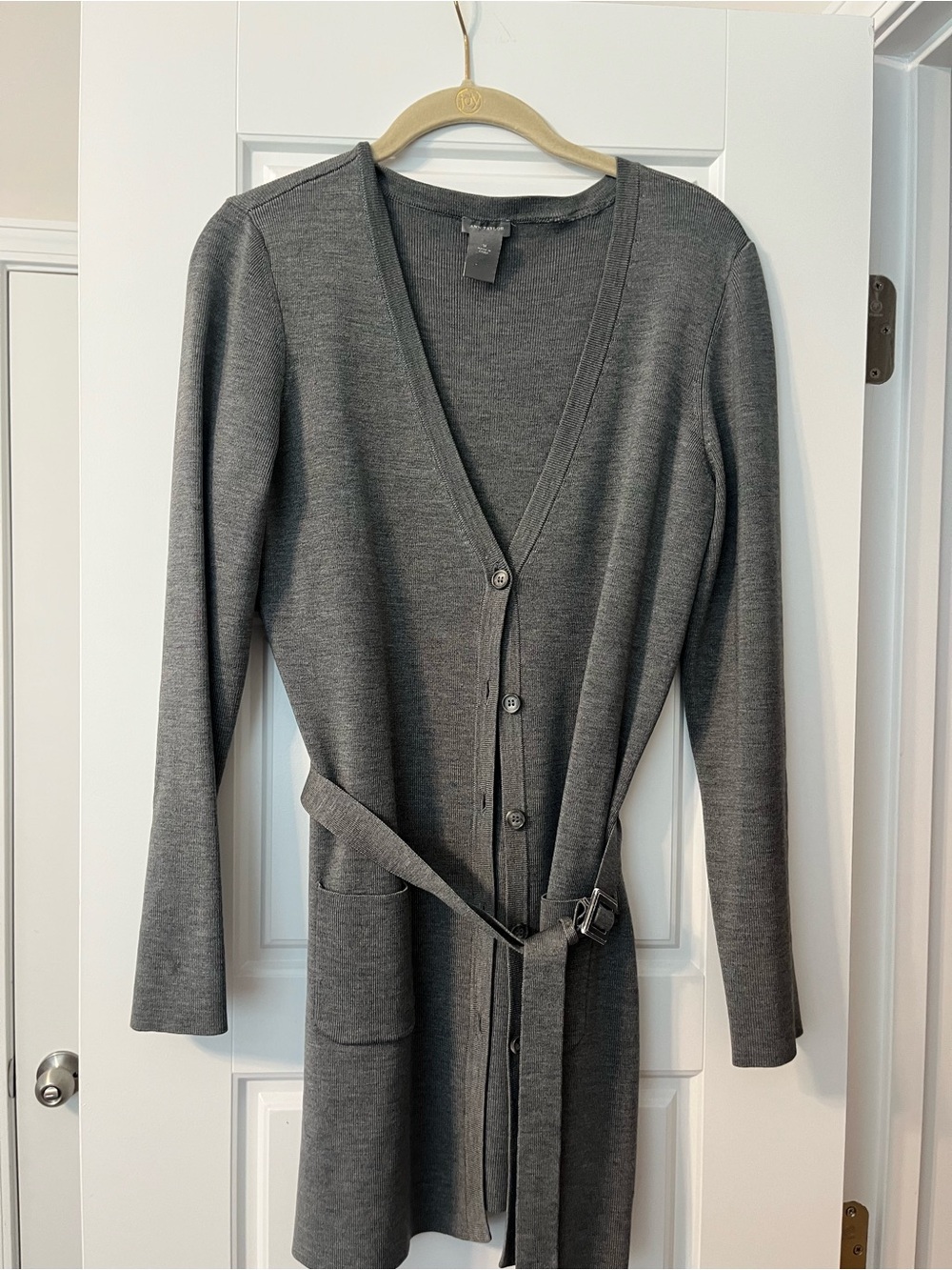 Ann Taylor Charcoal Ribbed Knit Long Cardigan